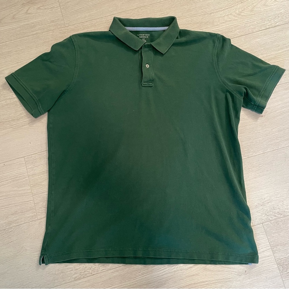 Lands’ End Traditional Fit Green Short-Sleeve Polo Shirt, Large